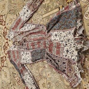 AMERICAN EAGLE womans size XS romper jumpsuit paisley & patchwork 3/4 sl…